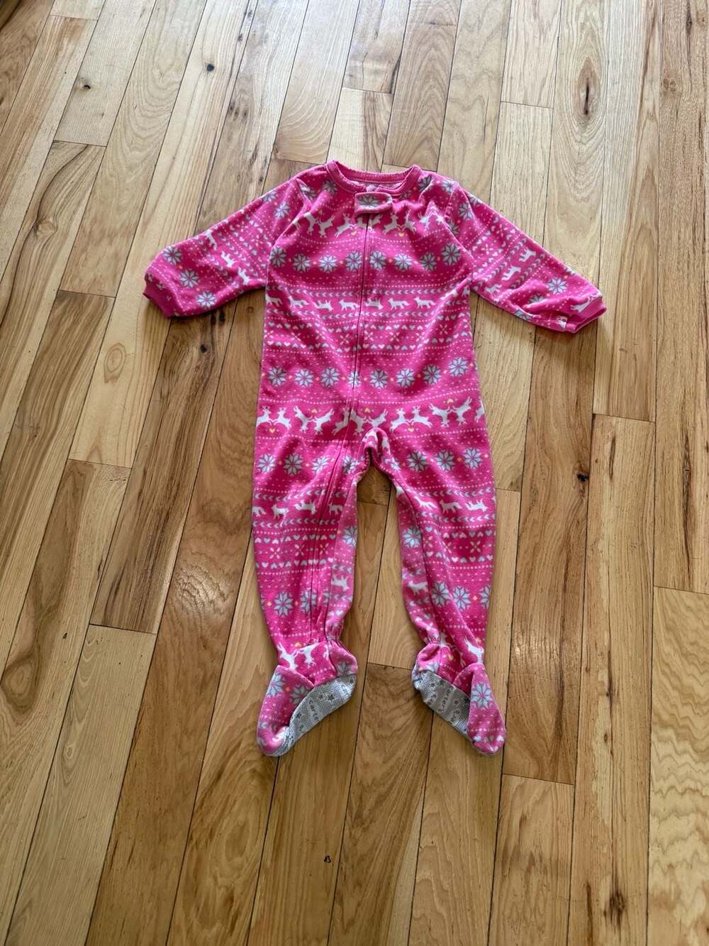 Carter's Girls Pink Microfleece Footed Pajamas Winter Deer Pattern